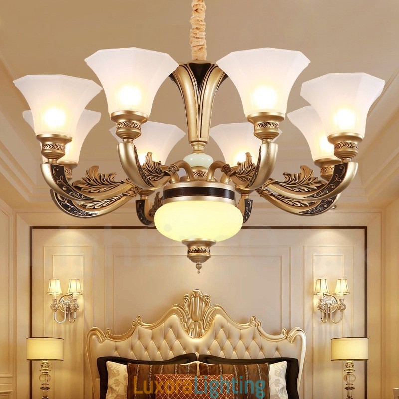 Designer Touch Decorative 8 Light Retro Traditional Luxury Lobby Chandelier with Glass Shade