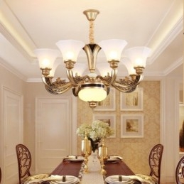 Designer Touch Decorative 8 Light Retro Traditional Luxury Lobby Chandelier with Glass Shade