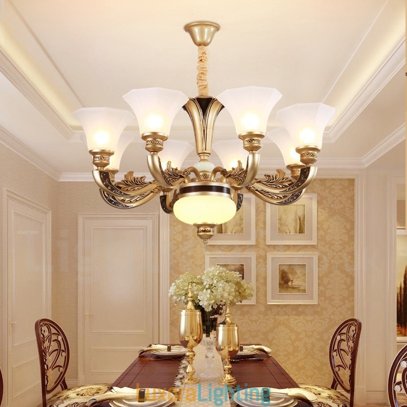 Designer Touch Decorative 8 Light Retro Traditional Luxury Lobby Chandelier with Glass Shade