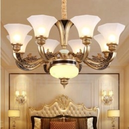 Designer Touch Decorative 8 Light Retro Traditional Luxury Lobby Chandelier with Glass Shade