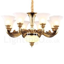 Designer Touch Decorative 8 Light Retro Traditional Luxury Lobby Chandelier with Glass Shade