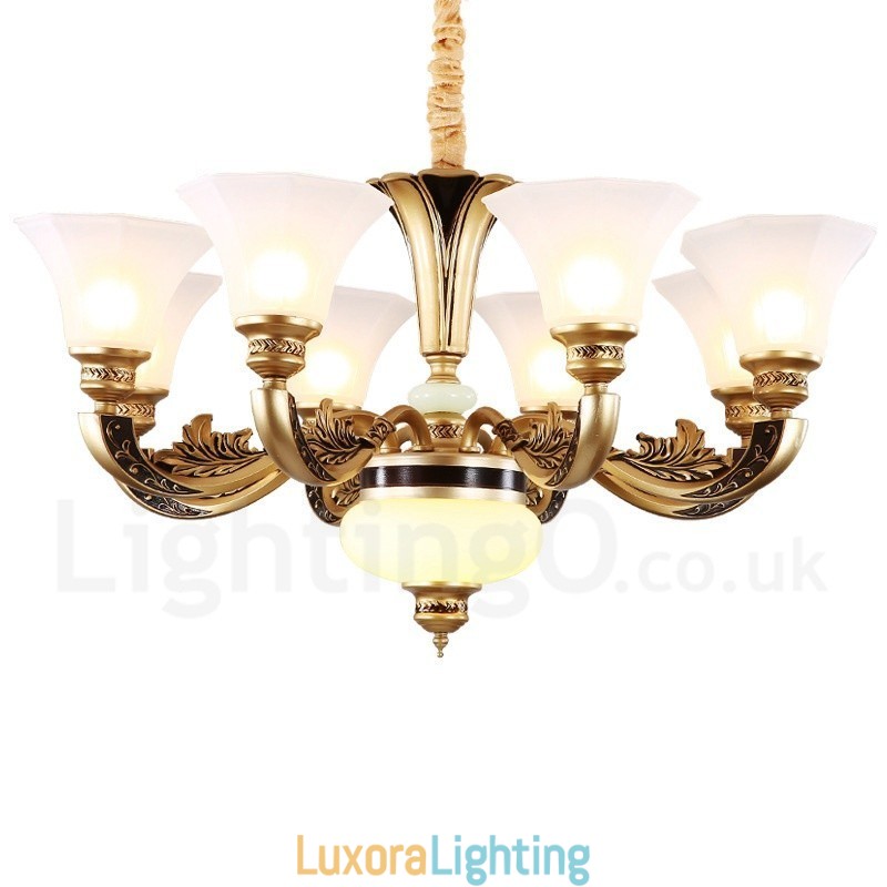 Designer Touch Decorative 8 Light Retro Traditional Luxury Lobby Chandelier with Glass Shade