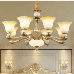 Designer Touch Decorative 8 Light Retro Traditional Luxury Zinc alloy Chandelier with Glass Shade