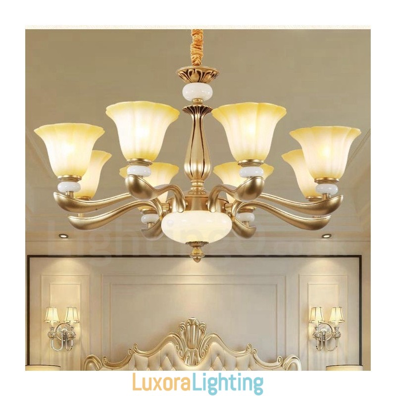 Designer Touch Decorative 8 Light Retro Traditional Luxury Zinc alloy Chandelier with Glass Shade