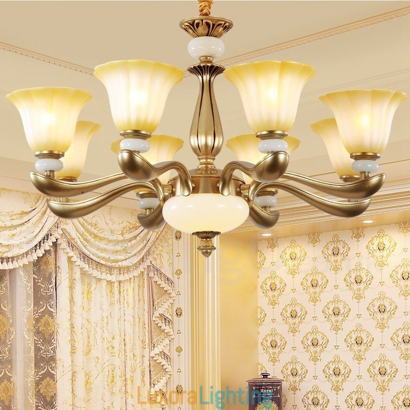 Designer Touch Decorative 8 Light Retro Traditional Luxury Zinc alloy Chandelier with Glass Shade