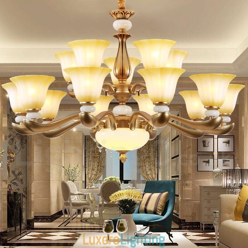 Designer Touch Decorative 15 Light Retro Traditional Luxury Zinc alloy Chandelier with Glass Shade