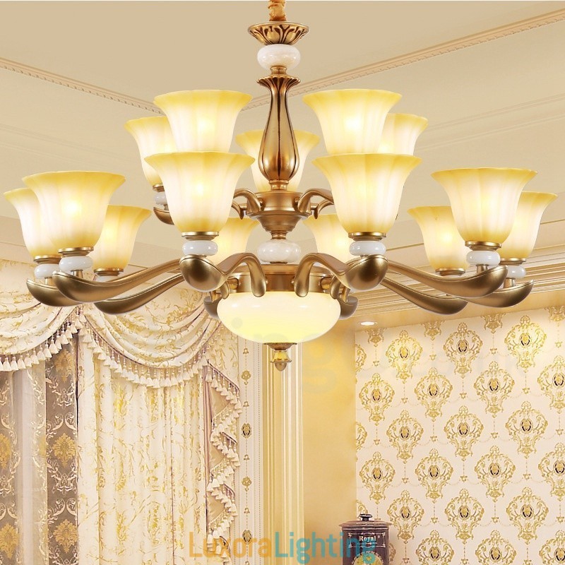 Designer Touch Decorative 15 Light Retro Traditional Luxury Zinc alloy Chandelier with Glass Shade