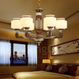 Designer Touch Decorative 6 Light Retro Traditional Zinc alloy Luxury Lobby Chandelier with Glass Shade