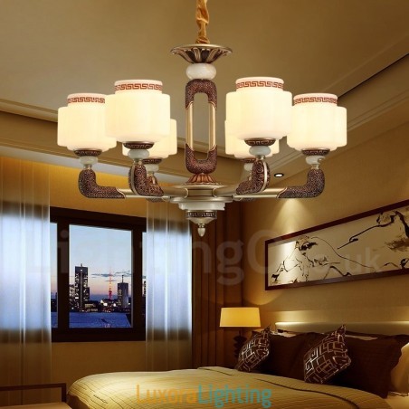 Designer Touch Decorative 6 Light Retro Traditional Zinc alloy Luxury Lobby Chandelier with Glass Shade