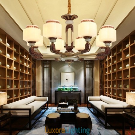 Designer Touch Decorative 8 Light Retro Traditional Zinc alloy Luxury Lobby Chandelier with Glass Shade