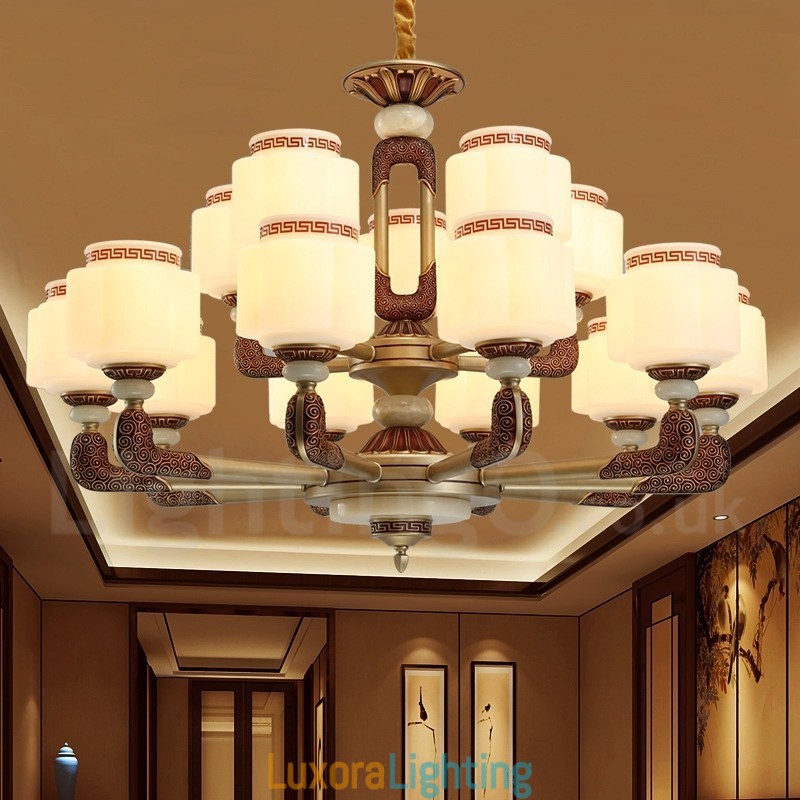 Designer Touch Decorative 15 Light Retro Traditional Zinc alloy Luxury Lobby Chandelier with Glass Shade