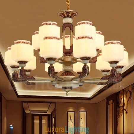 Designer Touch Decorative 15 Light Retro Traditional Zinc alloy Luxury Lobby Chandelier with Glass Shade