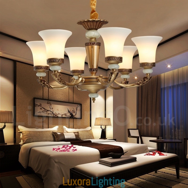 Designer Touch Decorative 6 Light Retro Traditional Zinc alloy Luxury Lobby Chandelier with Glass Shade