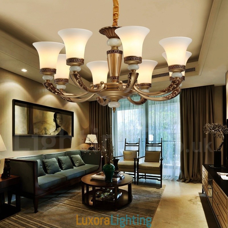 Designer Touch Decorative 8 Light Retro Traditional Zinc alloy Luxury Lobby Chandelier with Glass Shade