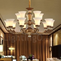 Designer Touch Decorative 15 Light Retro Traditional Zinc alloy Luxury Lobby Chandelier with Glass Shade