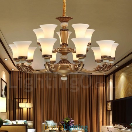 Designer Touch Decorative 15 Light Retro Traditional Zinc alloy Luxury Lobby Chandelier with Glass Shade