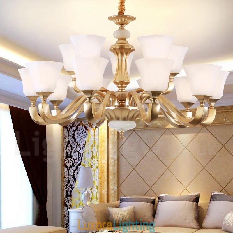 Designer Touch Decorative 15 Light Retro Traditional Rustic Chandelier with Glass Shade