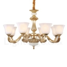 Designer Touch Decorative 8 Light Retro Traditional Rustic Chandelier with Glass Shade