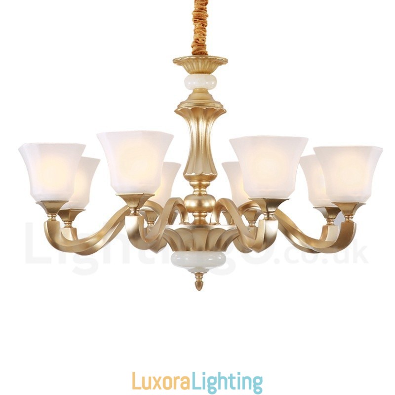 Designer Touch Decorative 8 Light Retro Traditional Rustic Chandelier with Glass Shade
