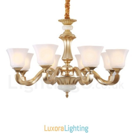Designer Touch Decorative 8 Light Retro Traditional Rustic Chandelier with Glass Shade