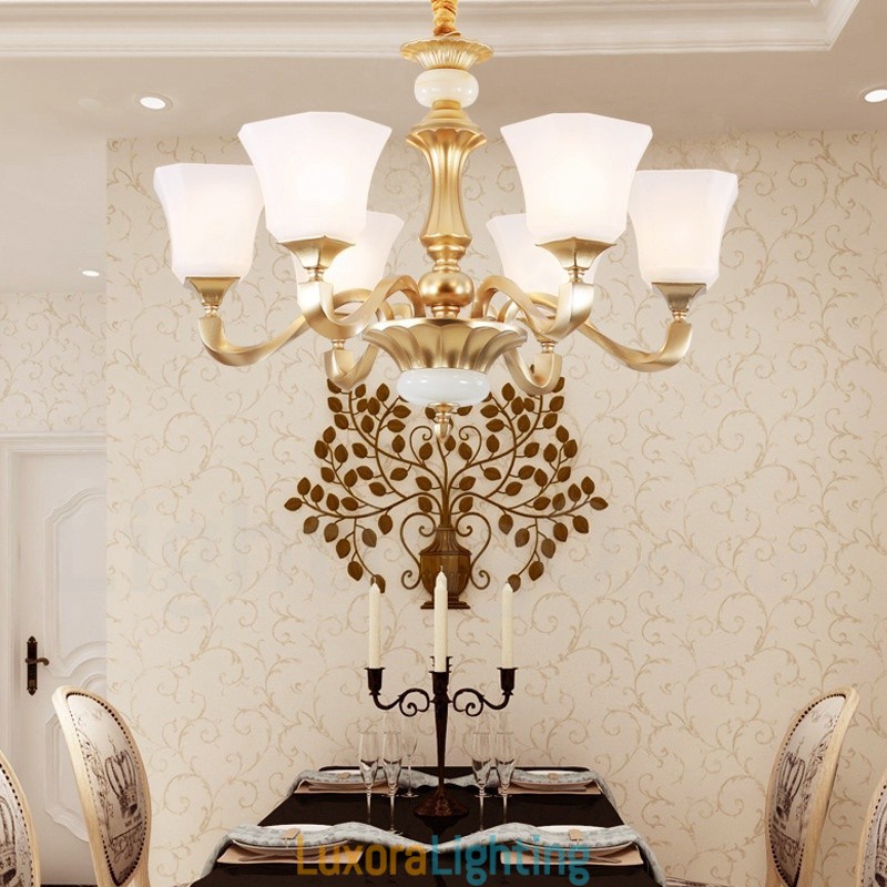 Designer Touch Decorative 6 Light Retro Traditional Rustic Chandelier with Glass Shade