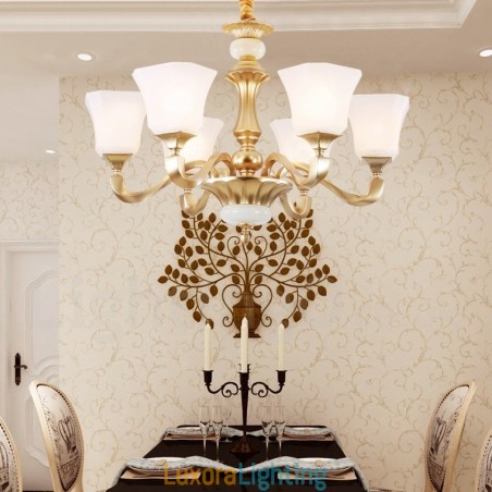 Designer Touch Decorative 6 Light Retro Traditional Rustic Chandelier with Glass Shade