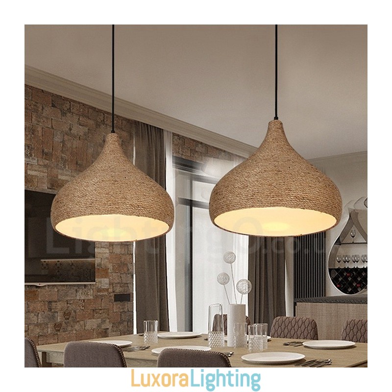 Designer Touch Decorative 1 Light Retro Rustic Hemp Rope Pendant Light with Hemp Rope Shade