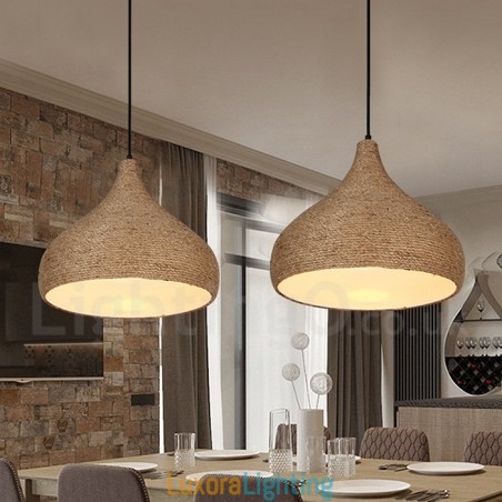 Designer Touch Decorative 1 Light Retro Rustic Hemp Rope Pendant Light with Hemp Rope Shade