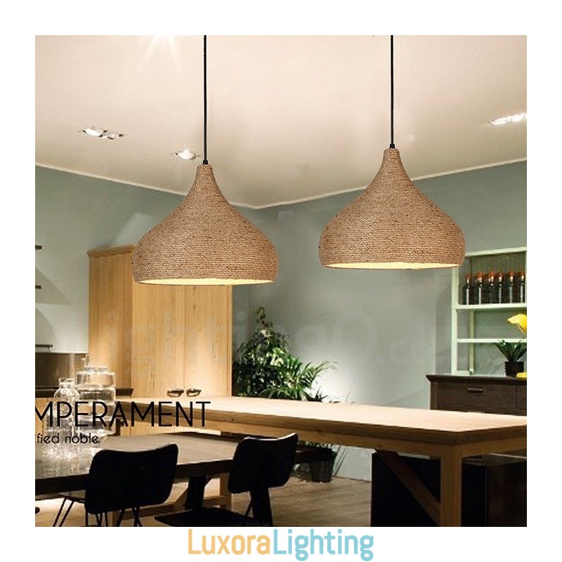 Designer Touch Decorative 1 Light Retro Rustic Hemp Rope Pendant Light with Hemp Rope Shade
