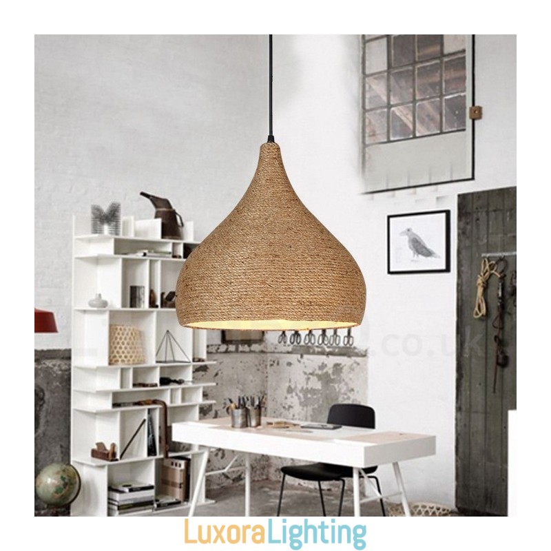 Designer Touch Decorative 1 Light Retro Rustic Hemp Rope Pendant Light with Hemp Rope Shade