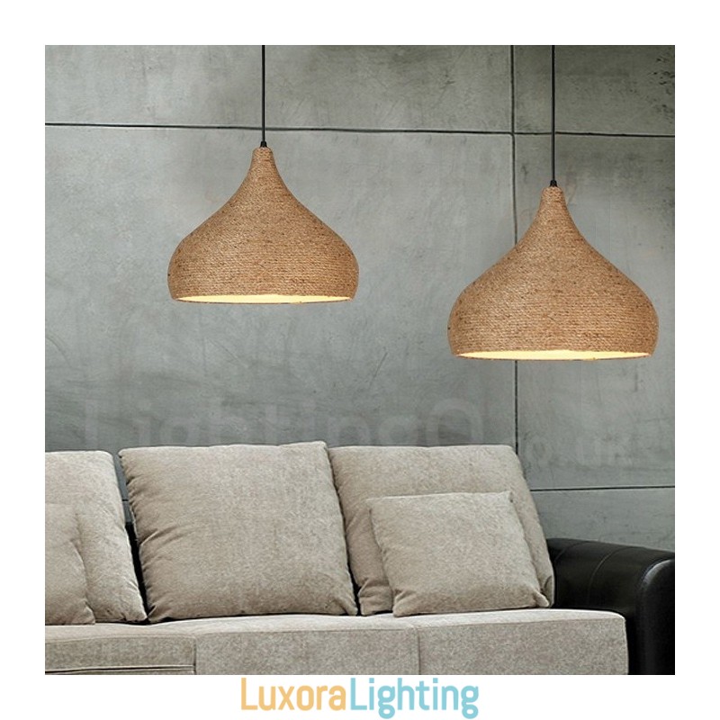 Designer Touch Decorative 1 Light Retro Rustic Hemp Rope Pendant Light with Hemp Rope Shade