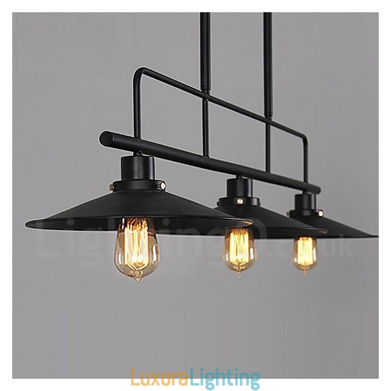 Designer Touch Decorative 3 Light Retro Rustic Steel Pendant Light with Steel Shade