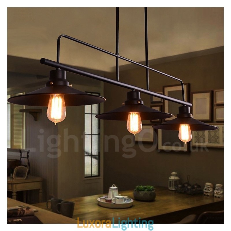 Designer Touch Decorative 3 Light Retro Rustic Steel Pendant Light with Steel Shade