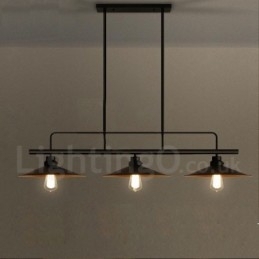 Designer Touch Decorative 3 Light Retro Rustic Steel Pendant Light with Steel Shade