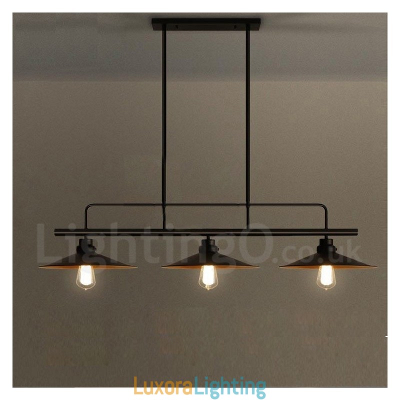 Designer Touch Decorative 3 Light Retro Rustic Steel Pendant Light with Steel Shade