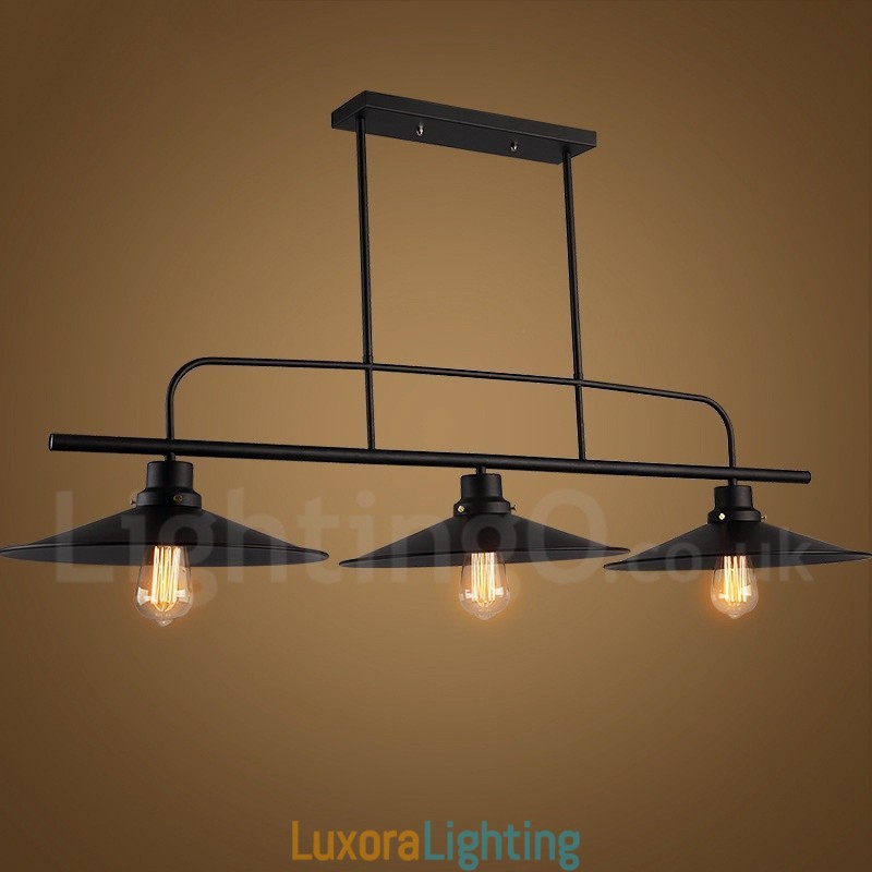 Designer Touch Decorative 3 Light Retro Rustic Steel Pendant Light with Steel Shade