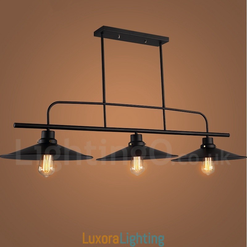 Designer Touch Decorative 3 Light Retro Rustic Steel Pendant Light with Steel Shade