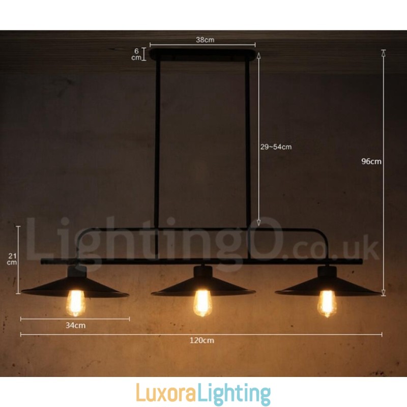 Designer Touch Decorative 3 Light Retro Rustic Steel Pendant Light with Steel Shade
