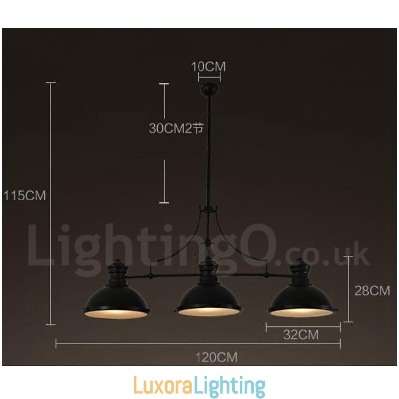 Designer Touch Decorative 3 Light Retro Rustic Steel Pendant Light with Steel Shade