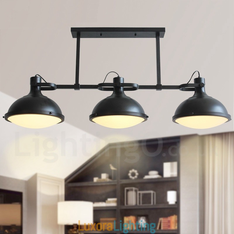 Designer Touch Decorative 3 Light Retro Rustic Steel Pendant Light with Glass Shade