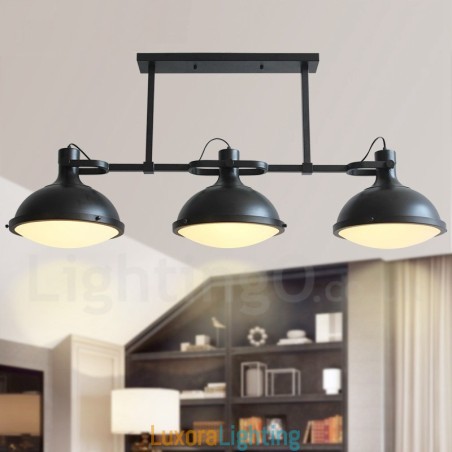Designer Touch Decorative 3 Light Retro Rustic Steel Pendant Light with Glass Shade