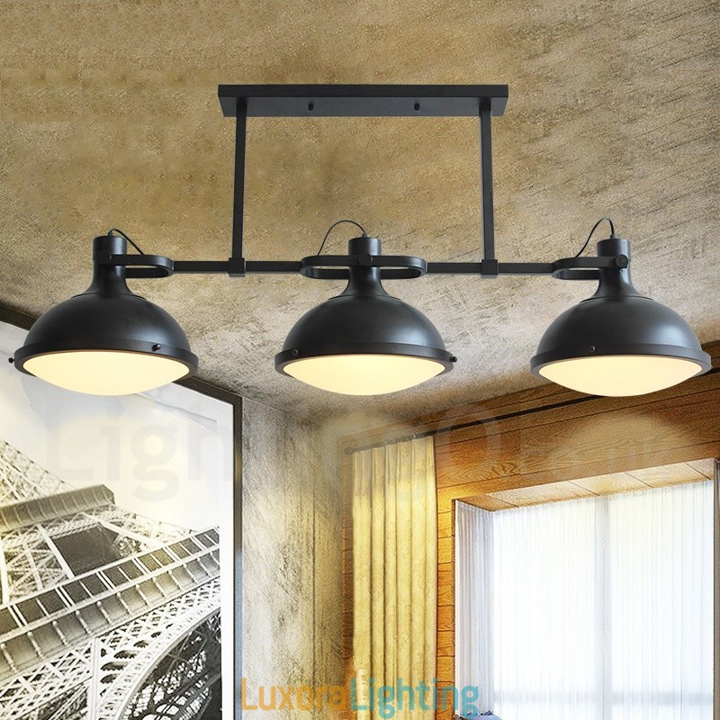 Designer Touch Decorative 3 Light Retro Rustic Steel Pendant Light with Glass Shade