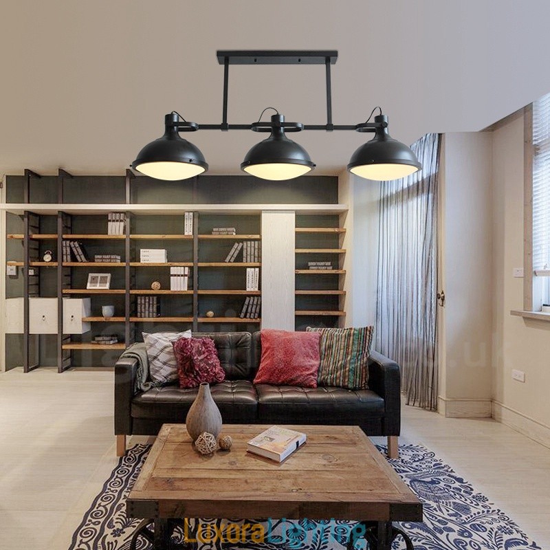 Designer Touch Decorative 3 Light Retro Rustic Steel Pendant Light with Glass Shade