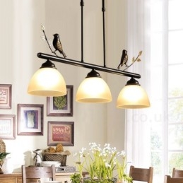 Designer Touch Decorative 3 Light Retro Rustic Steel Pendant Light with Glass Shade