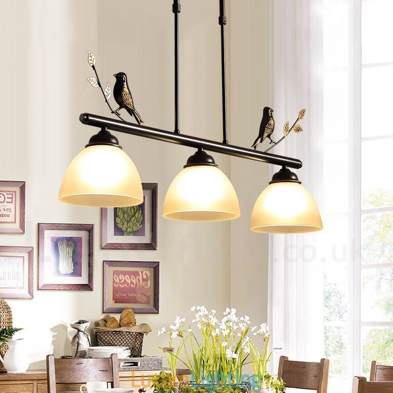 Designer Touch Decorative 3 Light Retro Rustic Steel Pendant Light with Glass Shade