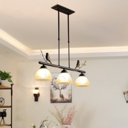 Designer Touch Decorative 3 Light Retro Rustic Steel Pendant Light with Glass Shade