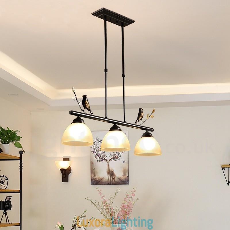 Designer Touch Decorative 3 Light Retro Rustic Steel Pendant Light with Glass Shade