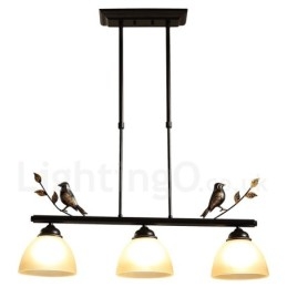 Designer Touch Decorative 3 Light Retro Rustic Steel Pendant Light with Glass Shade