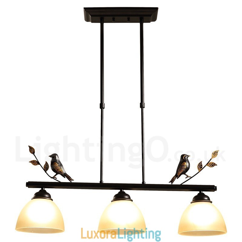 Designer Touch Decorative 3 Light Retro Rustic Steel Pendant Light with Glass Shade