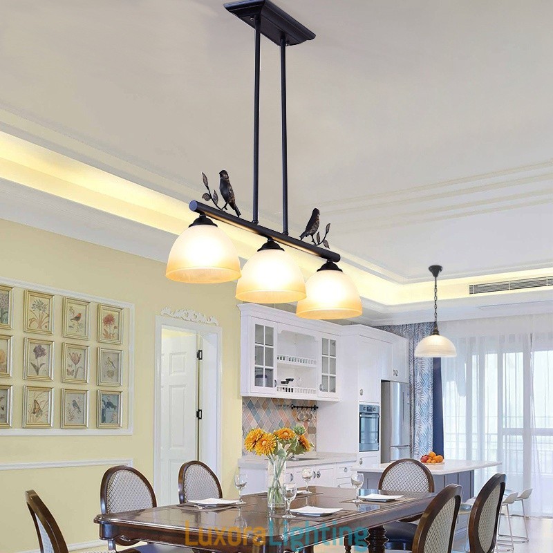 Designer Touch Decorative 3 Light Retro Rustic Steel Pendant Light with Glass Shade